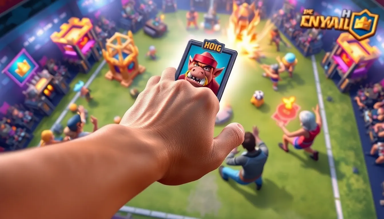 gamer deploying a Hog Rider in a Clash Royale game.
