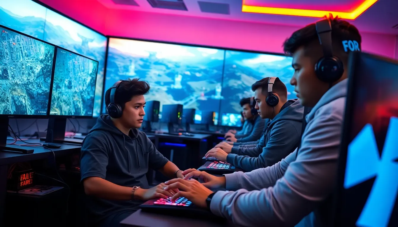 diverse gamers strategizing in a modern gaming environment.